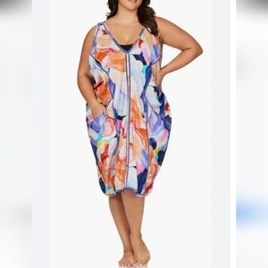 NEW ArteSands Draped Purple Floral Tropical Swim Cover Up Women's 12-14